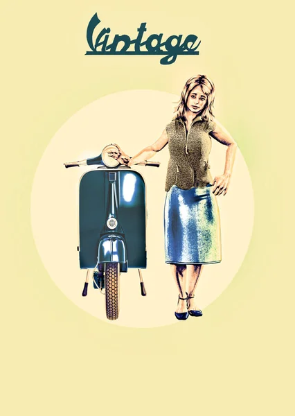 Vrouw en motorfiets vintage Italiaanse symbool — Stockfoto