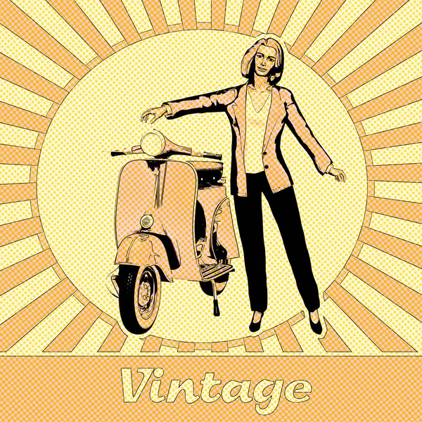 Женский и мотоцикл винтажный итальянский символ — стоковое фото
