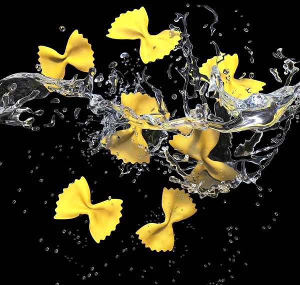 Italian butterfly pasta falling in boiling water — Stock Photo, Image