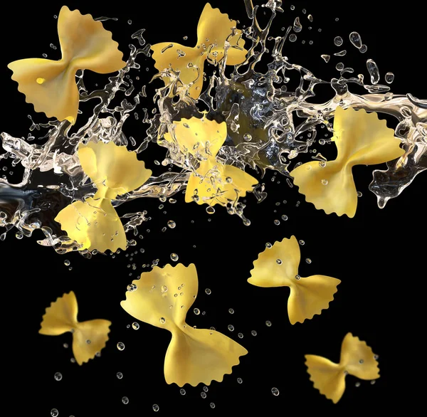 Italian butterfly pasta falling in boiling water — Stock Photo, Image