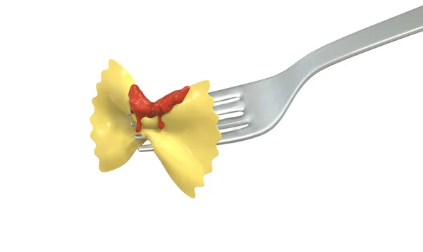 Garfo com massa farfalle tomate — Fotografia de Stock