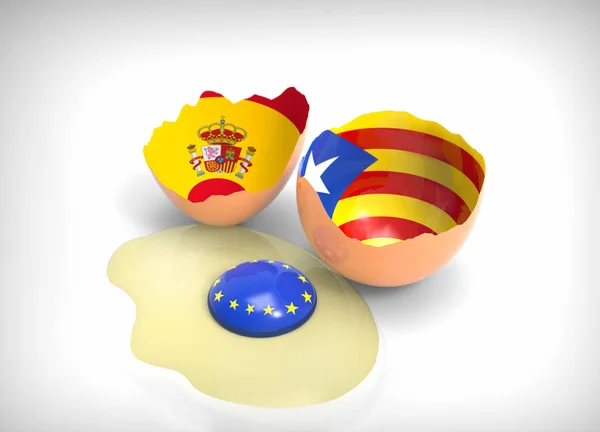 Törött tojás spanyol zászló, Katalónia és az Európai Közösség — Stock Fotó