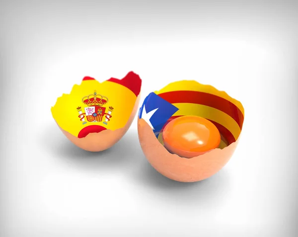 Σπασμένο αυγό με ισπανική σημαία και Καταλονία — Φωτογραφία Αρχείου