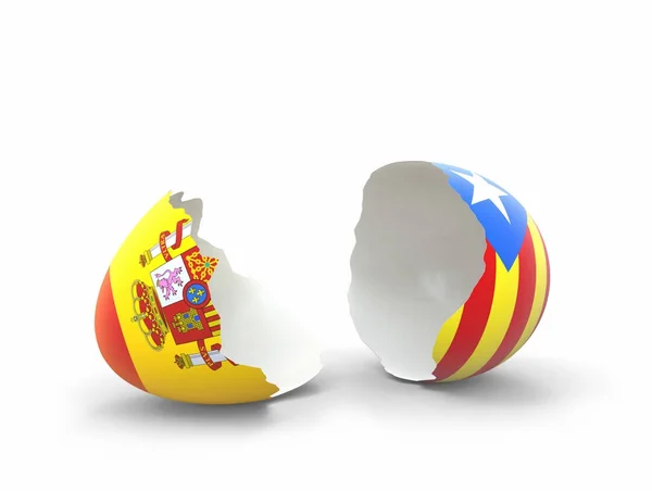 Gebroken ei met Spaanse vlag en Catalonië — Stockfoto