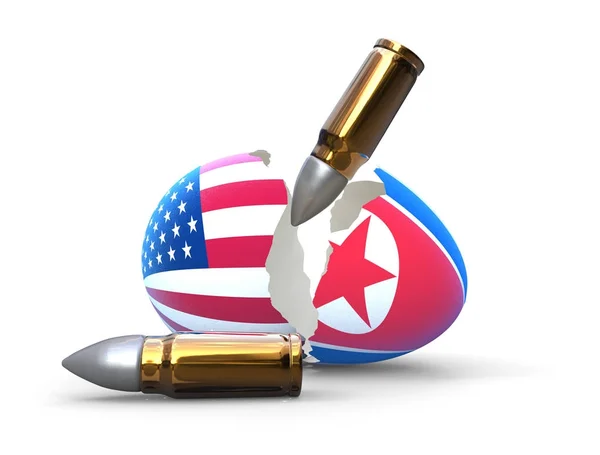 Zerbrochenes Ei, Krieg zwischen Amerika und Nordkorea — Stockfoto