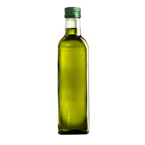 Botella de aceite de oliva sobre un fondo blanco aislamiento —  Fotos de Stock
