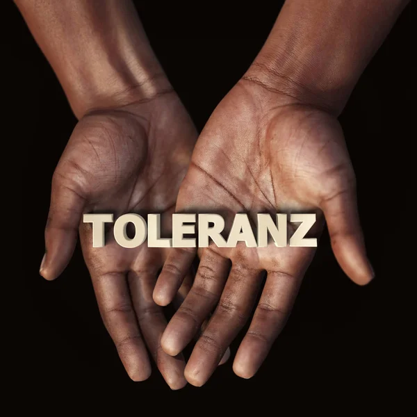 Африканская Рука Текстом Toleranz — стоковое фото