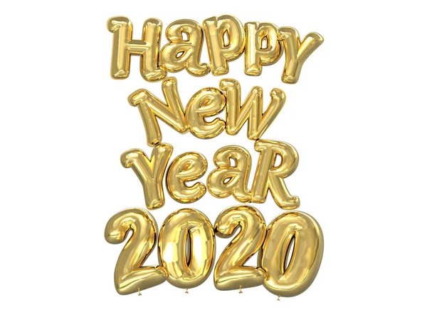 Fólie balón 2020 Gold šťastný nový rok na bílém pozadí — Stock fotografie