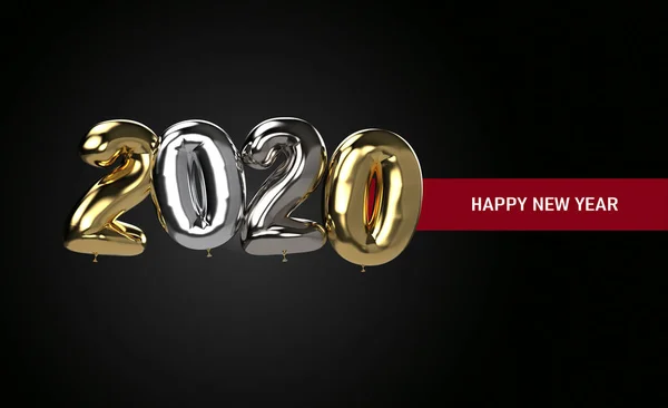 Számok 2020 arany és ezüst léggömbök boldog új évet — Stock Fotó