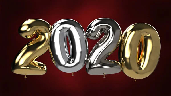 Čísla roku 2020 zlaté a stříbrné balónky na šťastný nový rok — Stock fotografie