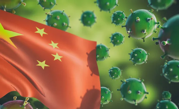 Китайский флаг с вирусом, вспышка коронавируса — стоковое фото