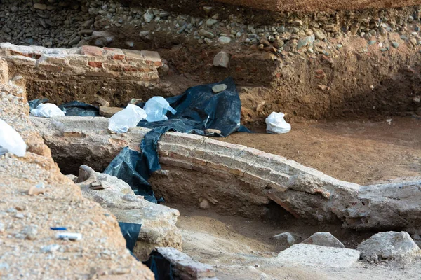Malaga Spain February 2020 Site Archaeological Excavation Remains Human Bones — Stock Photo, Image