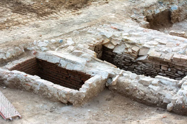Malaga Spanya Şubat 2020 Arkeolojik Kazı Alanı Insan Kemikleri Antik — Stok fotoğraf