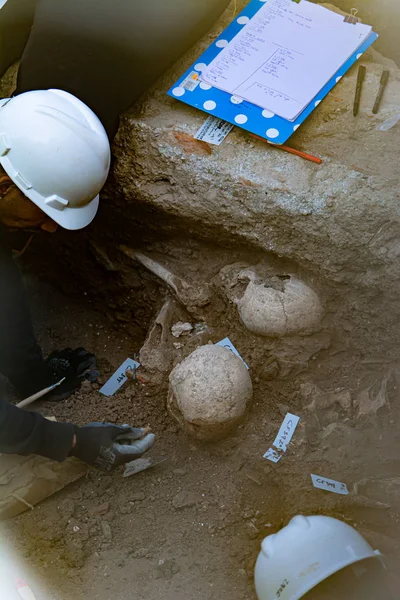 Málaga España Febrero 2020 Lugar Excavación Arqueológica Restos Huesos Humanos — Foto de Stock