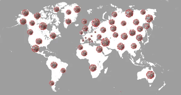 Dünya Haritasında Coronavirus Covid Salgını Boyutlu Illüstrasyon — Stok fotoğraf