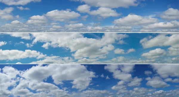 三幅美丽的蓝天全景, 云朵在地平线上. — 图库照片