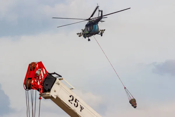 Obninsk Rosja Wrzesień 2019 Ćwiczenia Obrony Cywilnej Gaszenie Pożaru Helikoptera — Zdjęcie stockowe