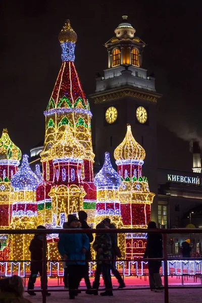 Moscow Russia January 2020 New Year Installations Decorations Moscow Kiyevsky — Stock Photo, Image