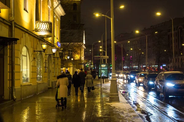 Moskou Rusland Januari 2020 Zicht Stoep Snelweg Nikitsky Boulevard Moskou — Stockfoto