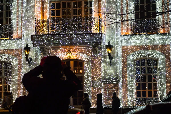 Moskou Rusland Januari 2020 Prachtige Kerstversiering Van Gevel Van Het — Stockfoto