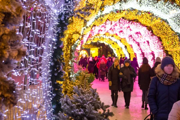 Москва Россия Январь 2020 Светлый Тоннель Тверском Бульваре Новогодние Праздники — стоковое фото