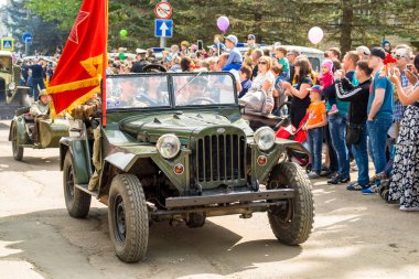 Obninsk, Russia - May 9, 2018: GAZ 67 car at the military equipment parade of the Great Patriotic War at the celebration of Victory Day on May 9