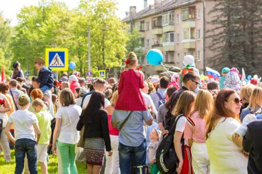 Obninsk, Russia - May 9, 2018: A large crowd at the celebration of Victory Day on May 9