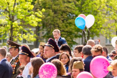 Obninsk, Russia - May 9, 2018: A large crowd at the celebration of Victory Day on May 9