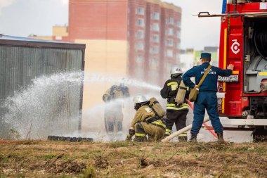 Rusya - Eylül 2019: Sivil Savunma tatbikatları. Yangın söndürme eğitimi.