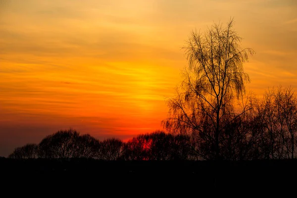Красива Лінза Палає Хмарах Від Заходу Сонця Над Горизонтом — стокове фото