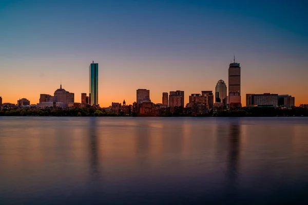 Lange blootstelling van de Skyline van Boston — Stockfoto