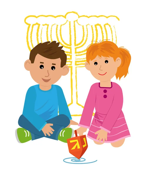 Bambini con Dreidel — Vettoriale Stock