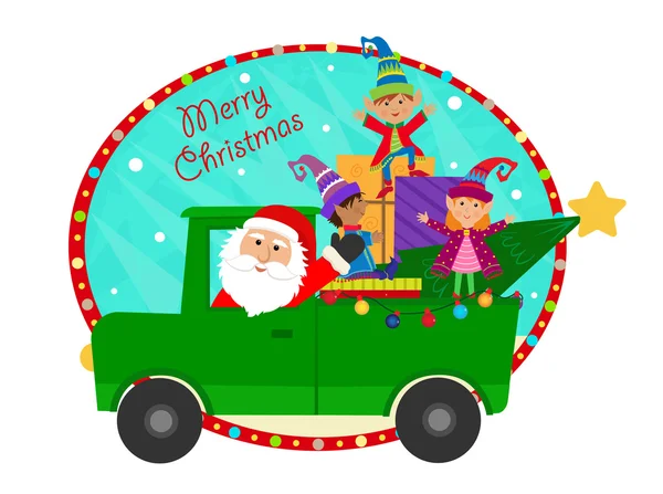 Noel Baba ve Elfler — Stok Vektör