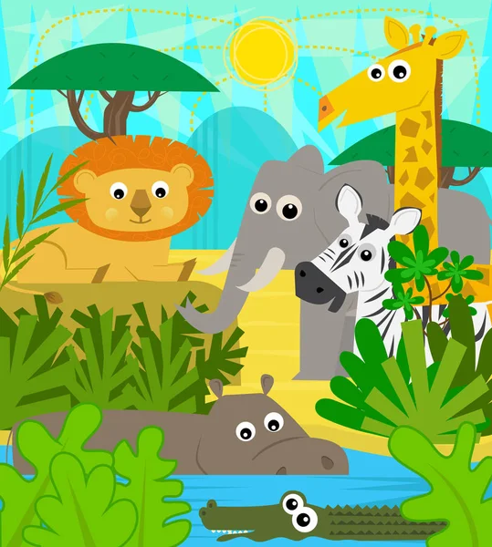 Cute Safari Animals — Stock Vector