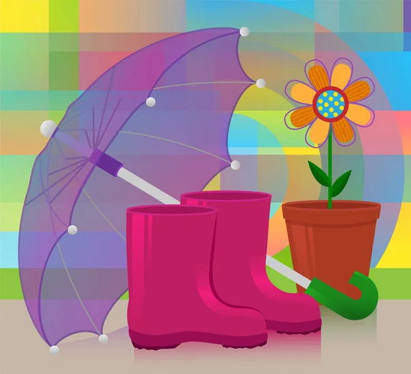 Bottes et parapluie — Image vectorielle