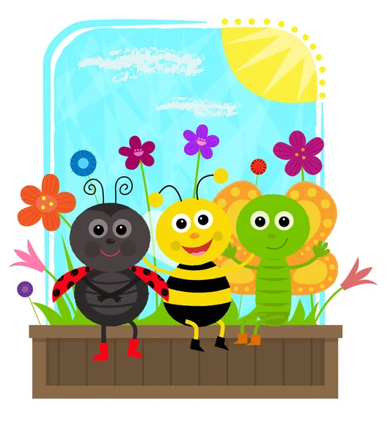 Cute Bugs Friends — Stock Vector
