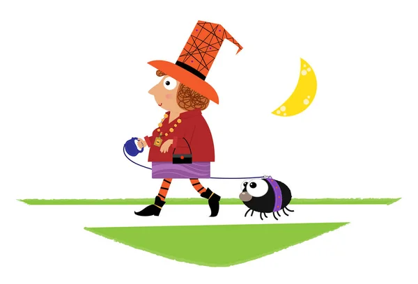Witch With Spider — Stock Vector