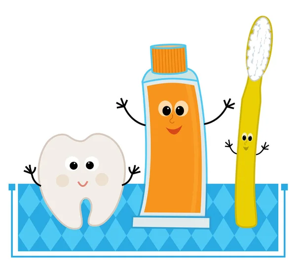 Oral Hygiene Clip Art Cute Cartoon Happy Tooth Toothpaste Toothbrush — Stock Vector