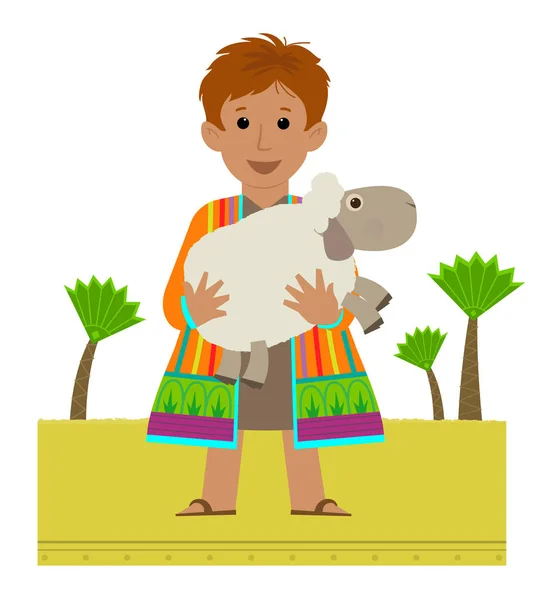 Joseph Clip Art Joseph Avec Son Manteau Coloré Tenant Mouton — Image vectorielle