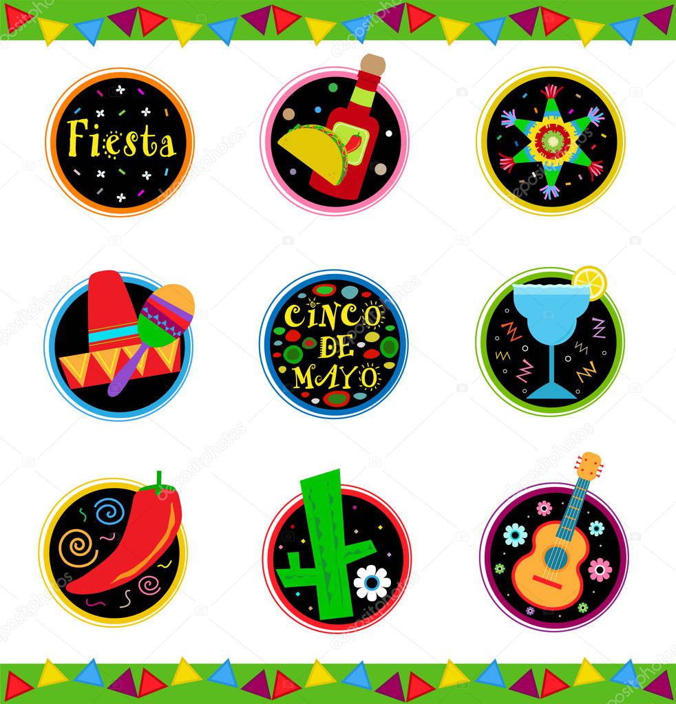 Fiesta Icons - Nine colorful Mexican celebration icons. Eps10