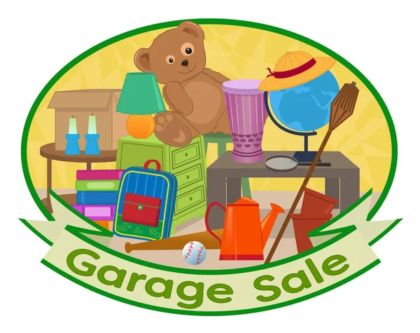 Garage Sale Clipart - Cute clip art of different household items with garage sale text at the bottom. Eps10