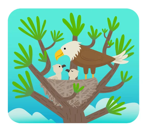 イーグルと雛 木に巣の中の雛と鷲のクリップアート Eps10 — ストックベクタ