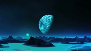 Yabancı bir gezegende mavi ay yükselişi