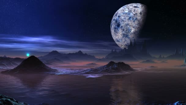 Alien Blue Sunrise e una luna enorme — Video Stock