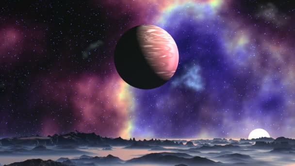 Nebulosa brillante en el planeta alienígena — Vídeo de stock