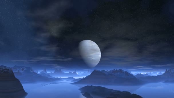 Alien-Planet spiegelt sich im Wasser — Stockvideo