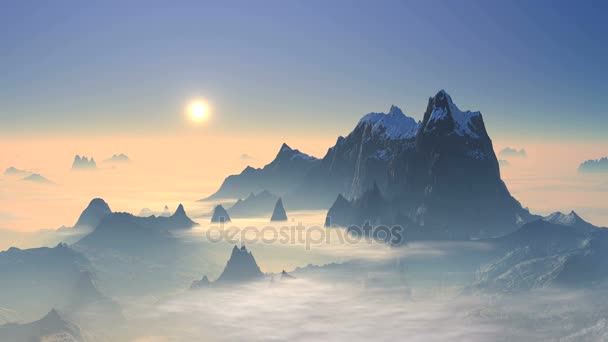 Захід сонця над вершинами гір — стокове відео