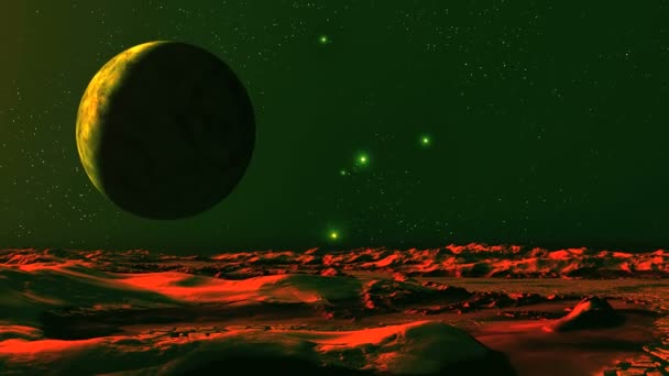 Dawn Och Ufo Främmande Planet Den Mörka Stjärnhimlen Glödande Föremål — Stockvideo