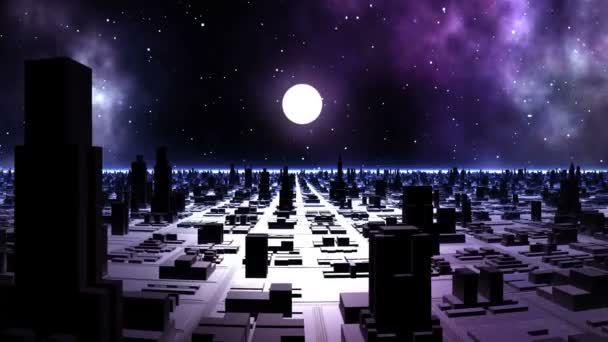 Sunset Alien City Streets Alien City Flooded Purple Light Dark — Stock Video