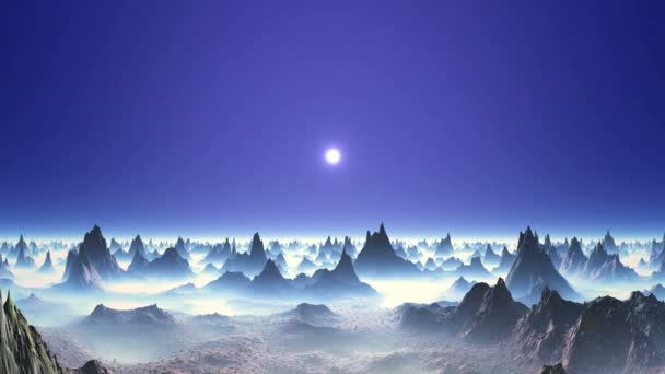 Hermosa Puesta Sol Planeta Alienígena Cielo Estrellado Sol Brillante Mueve — Vídeo de stock